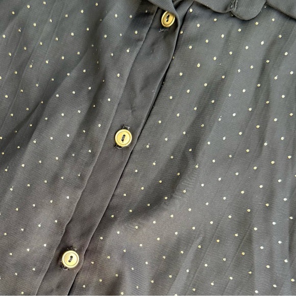 Vintage Black Button Up Blouse with Gold Polka Dots S - Picture 5 of 7
